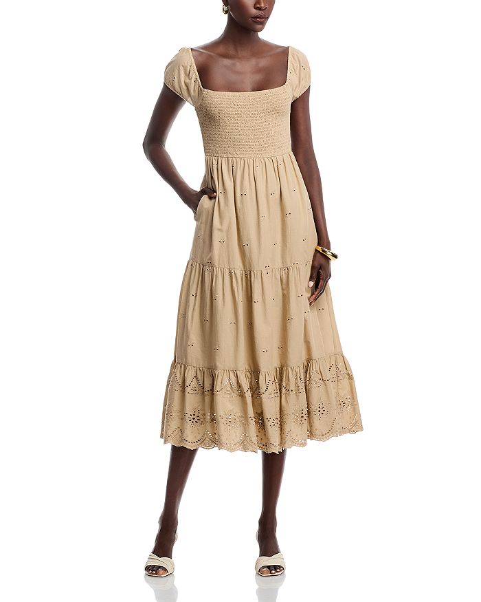 

Платье миди с открытыми плечами и ажурными вставками Area Stars, коричневый/бежевый