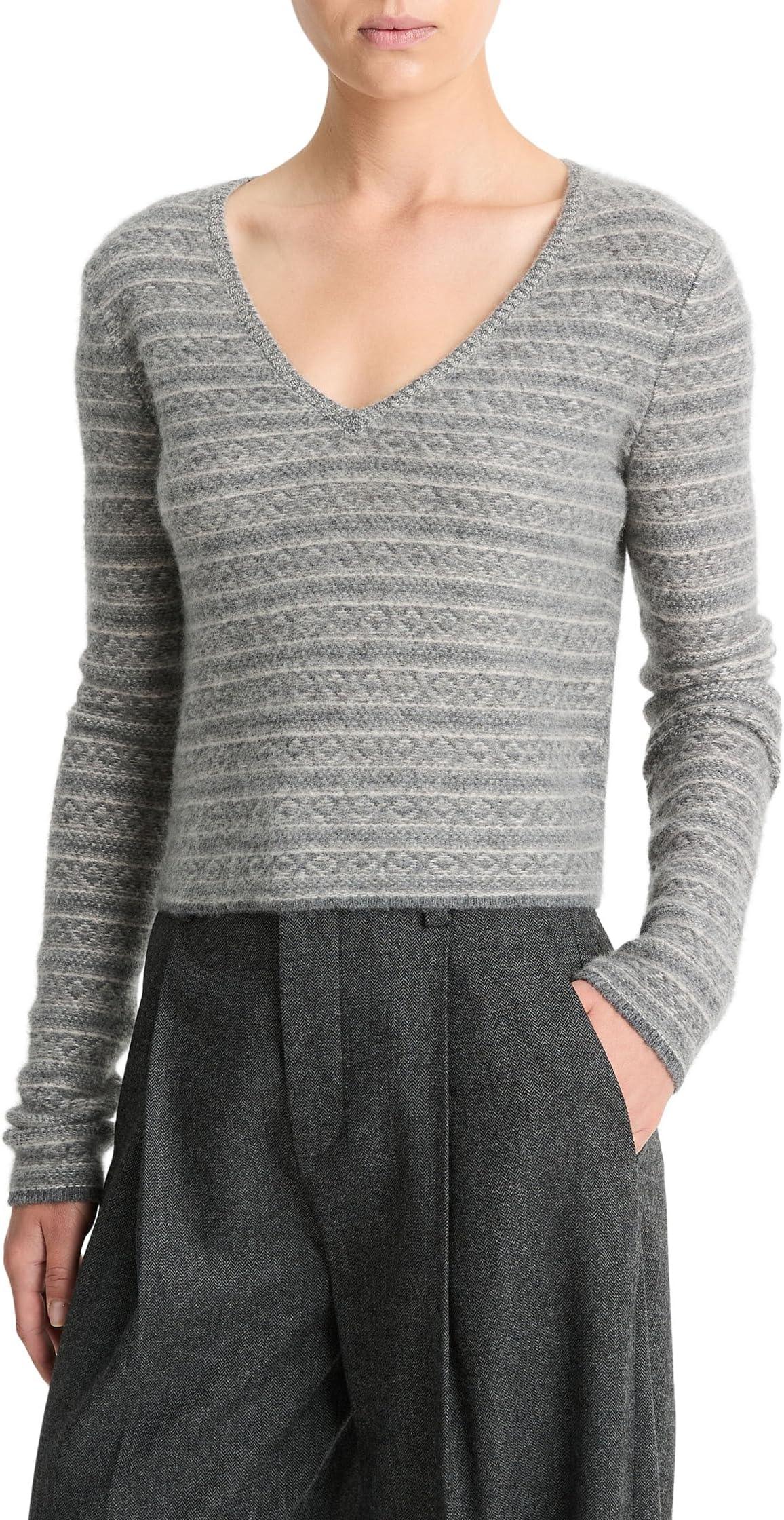 

Свитер Vince Fair Isle V-Neck, цвет Medium Heather Grey