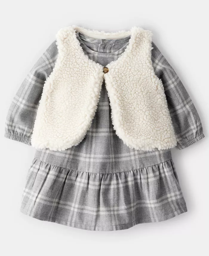 

Комплект для девочки из 3 предметов: жилет, платье в клетку и чехол для подгузника Carter'S, серый