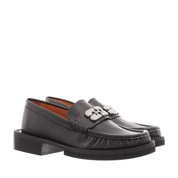 

Лоферы rhinestone logo loafer Ganni, черный