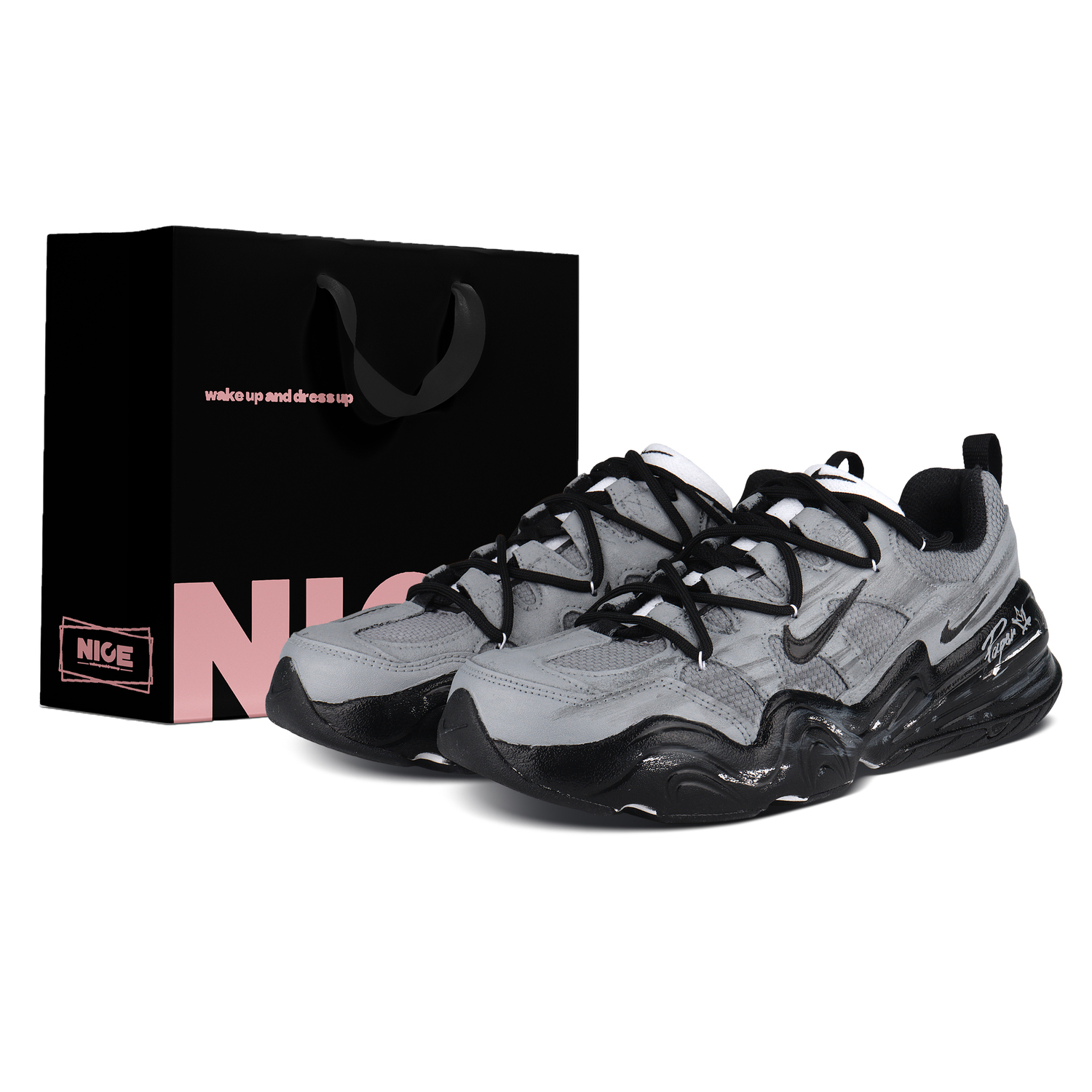 

Nike Tech Hera Dark Surge Низкие повседневные кроссовки унисекс серый черный