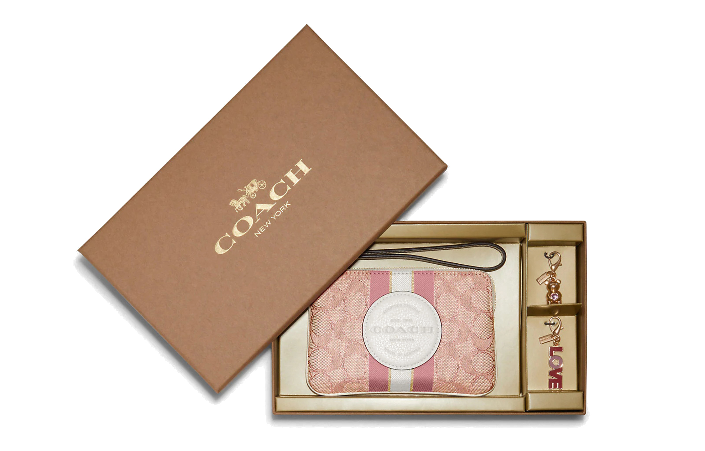

COACH Кошелек Boxed Fabric With Leather Wrist Bag Clutch Gift Box Set Small Size Women's Cherry Blossom Pink
