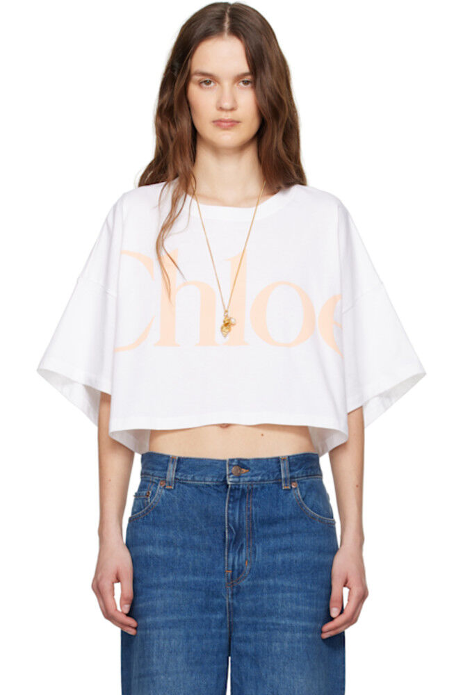 

Белая футболка большого размера с укороченным логотипом Chloé