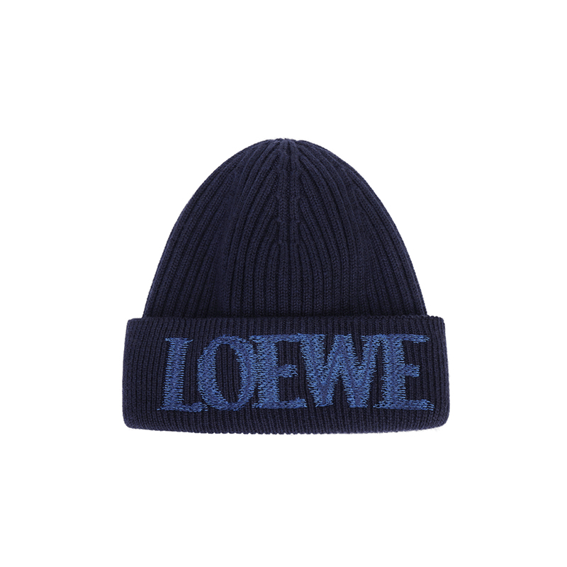 

LOEWE Шерстяная вязаная шапка женская морская синяя, Marine Blue