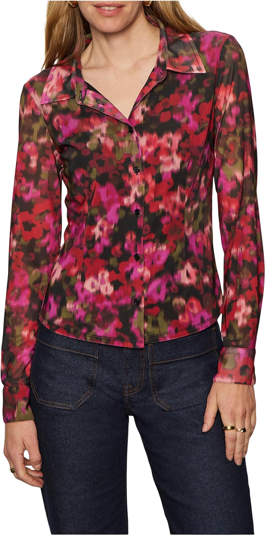 

Женская облегающая сетчатая рубашка на пуговицах Sanctuary, Berry Glow