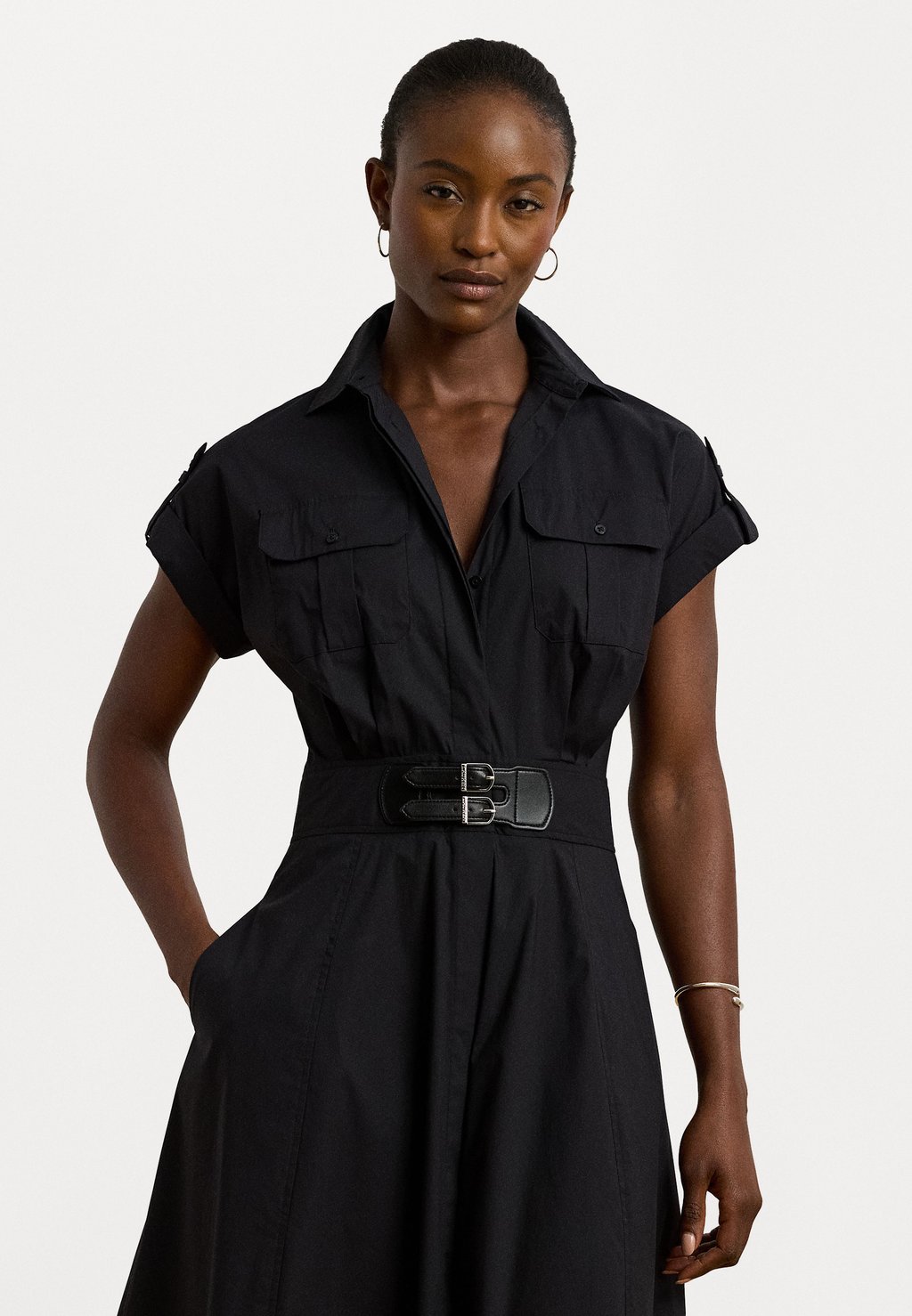 

Платье-рубашка BUCKLE TRIM COTTON BLEND SHIRTDRESS Lauren Ralph Lauren Petite, черный