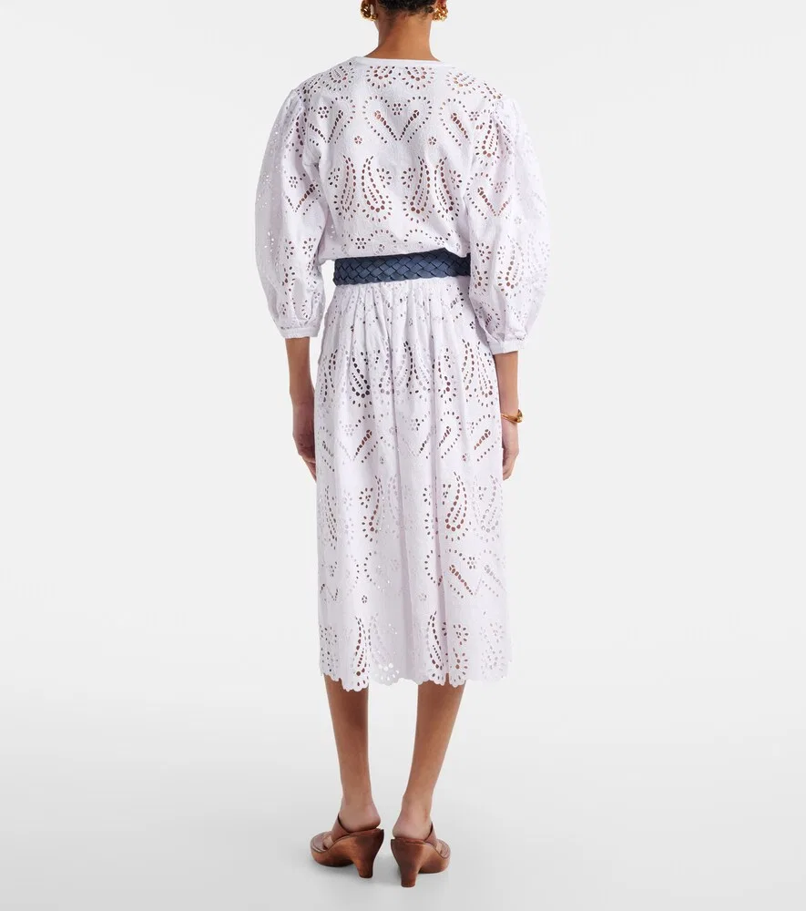 Юбка миди Broderie Anglaise из смесового хлопка Etro, белый — фото 3