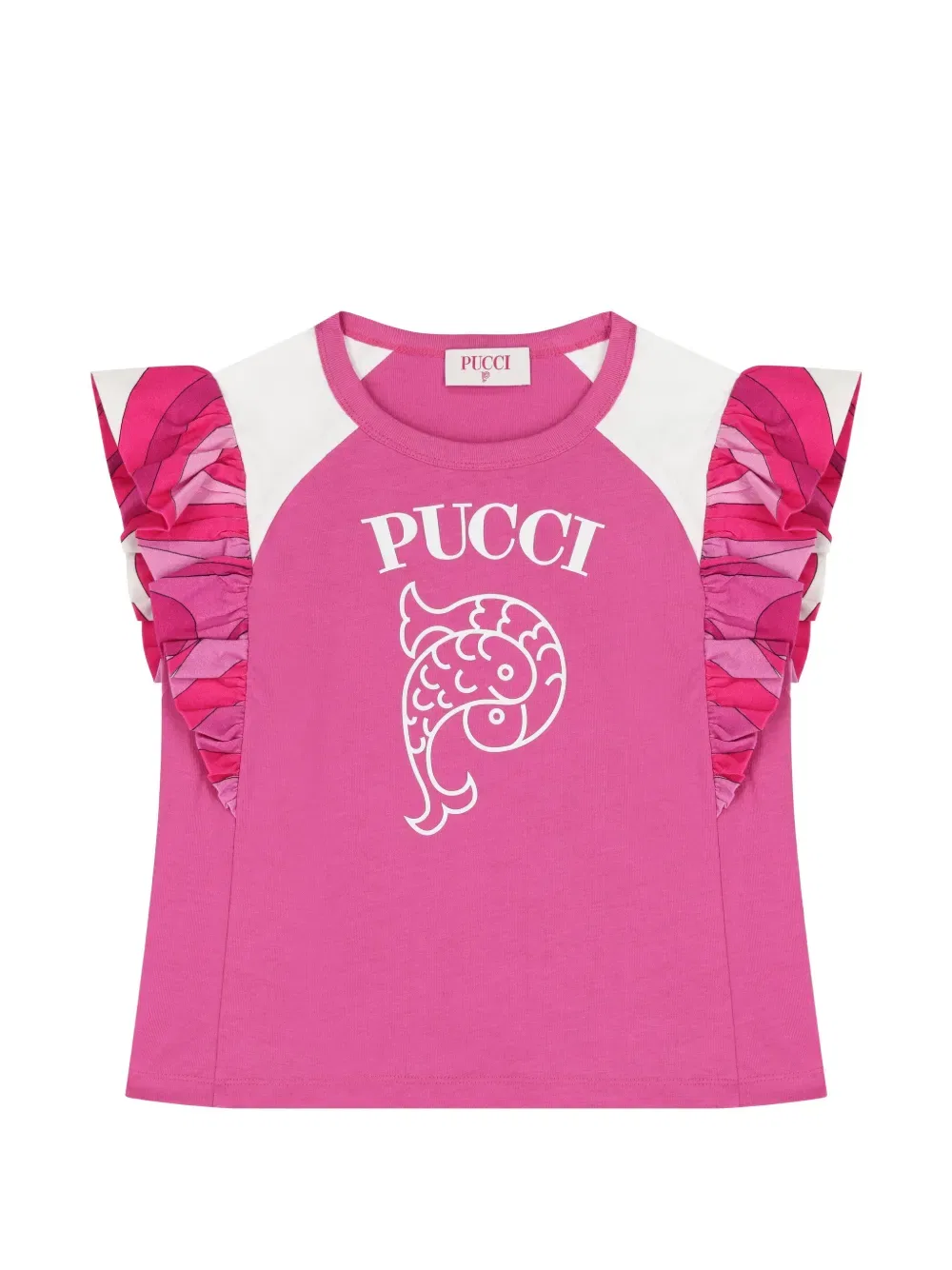 Футболка с рюшами и графическим принтом Pucci Junior, розовый