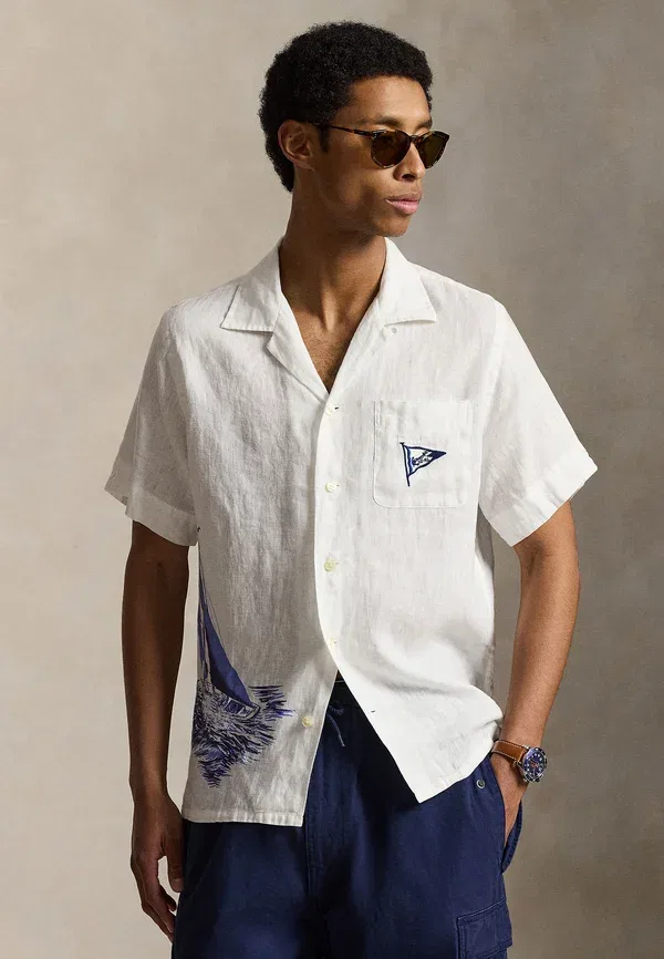 Рубашка кэмп Polo Ralph Lauren, классическая посадка, лён, винтажный морской парус — фото 3