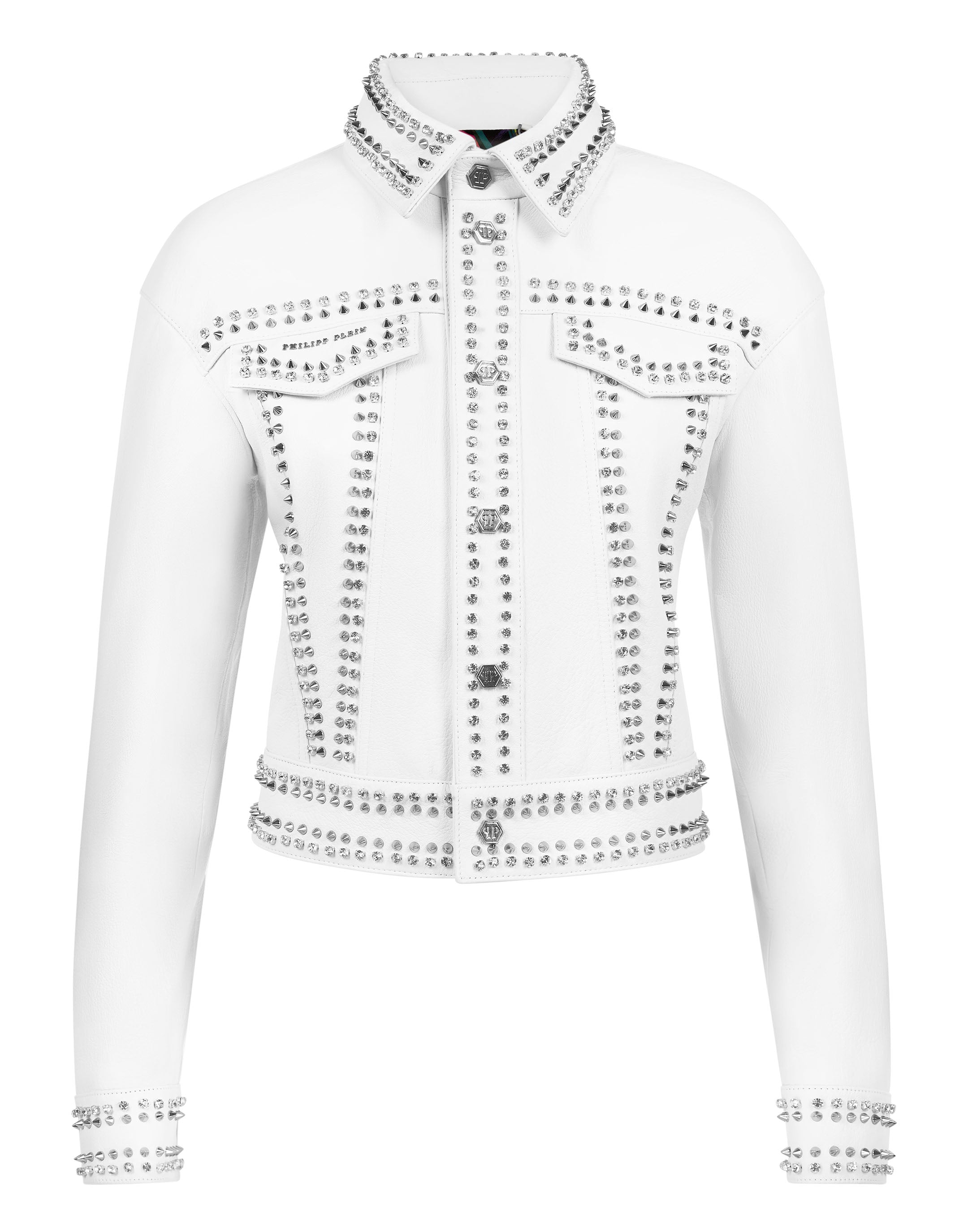 

Кожаная куртка с заклепками череп PHILIPP PLEIN, белый
