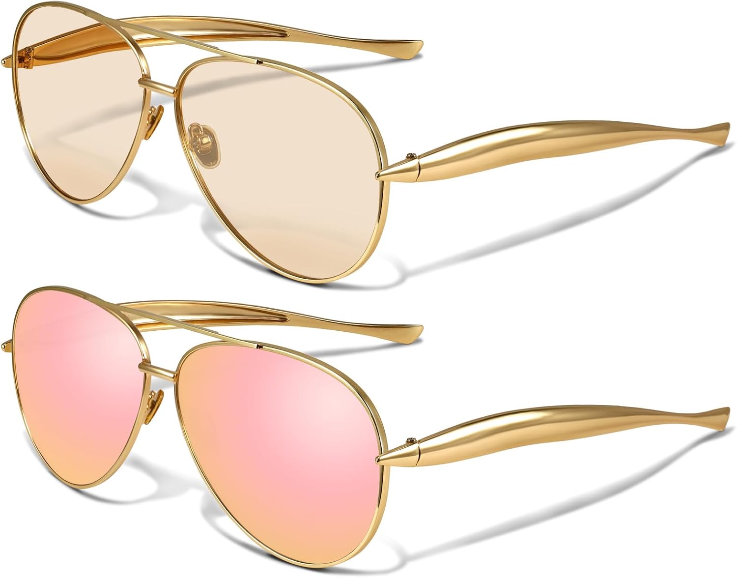 

Солнцезащитные очки-авиаторы YDAOWKN в стиле ретро, ​​золотистые, для женщин и мужчин, металлические, увеличенного размера, в стиле 70-х, B-gold Frame Champagne Lens + Gold Frame Pink Mirror