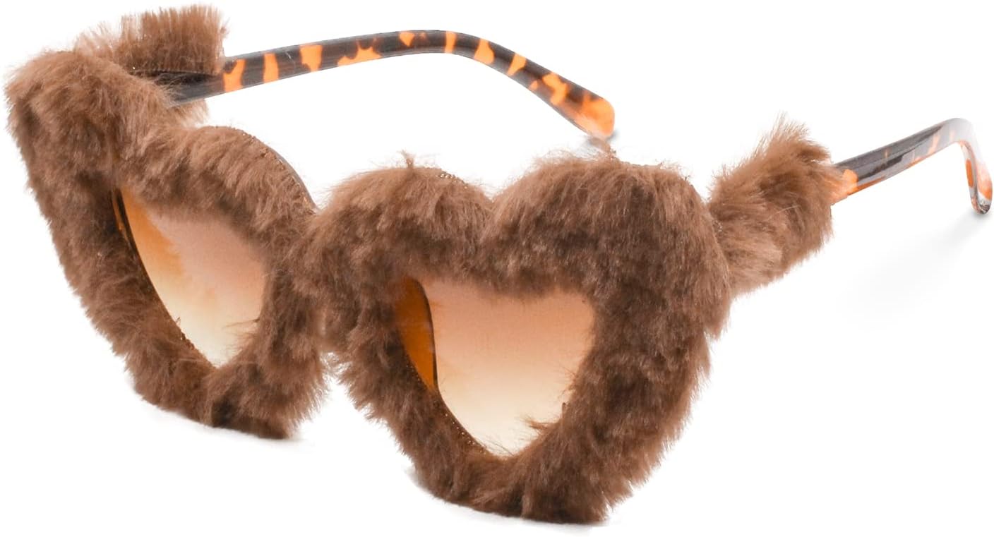 

Женские пушистые солнцезащитные очки в форме сердца, стильные очки в мягкой оправе для фестивалей, костюмированных мероприятий и вечеринок. Аксессуары для вечеринок ailov, Tortoise Brown