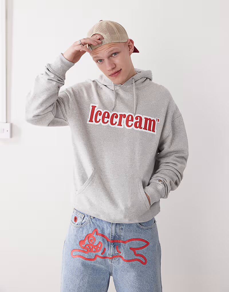

Толстовка с капюшоном и логотипом ICECREAM серого цвета