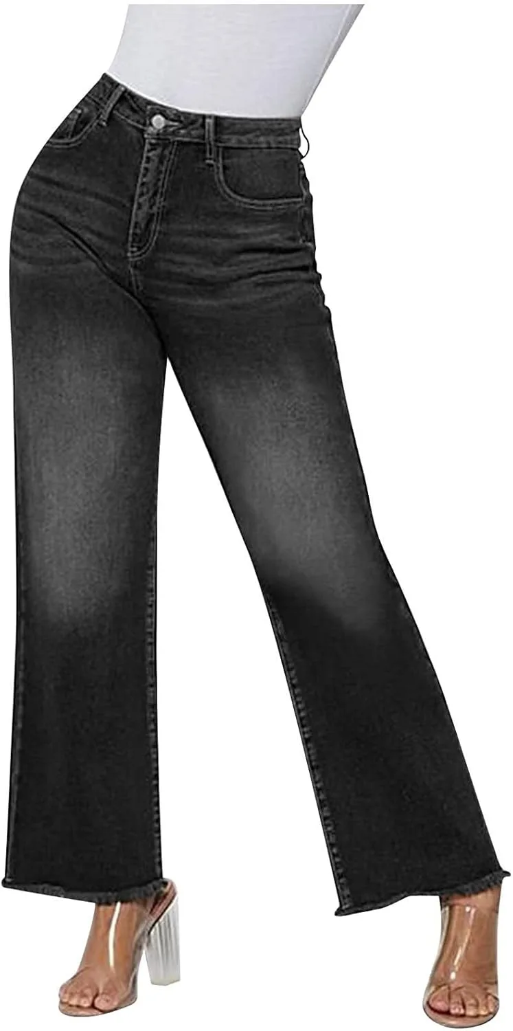 

Uillui Plus Size джинсы для женщин Relaxed Fit Straight Wide Leg High Waist Bootcut Denim Retro Wash