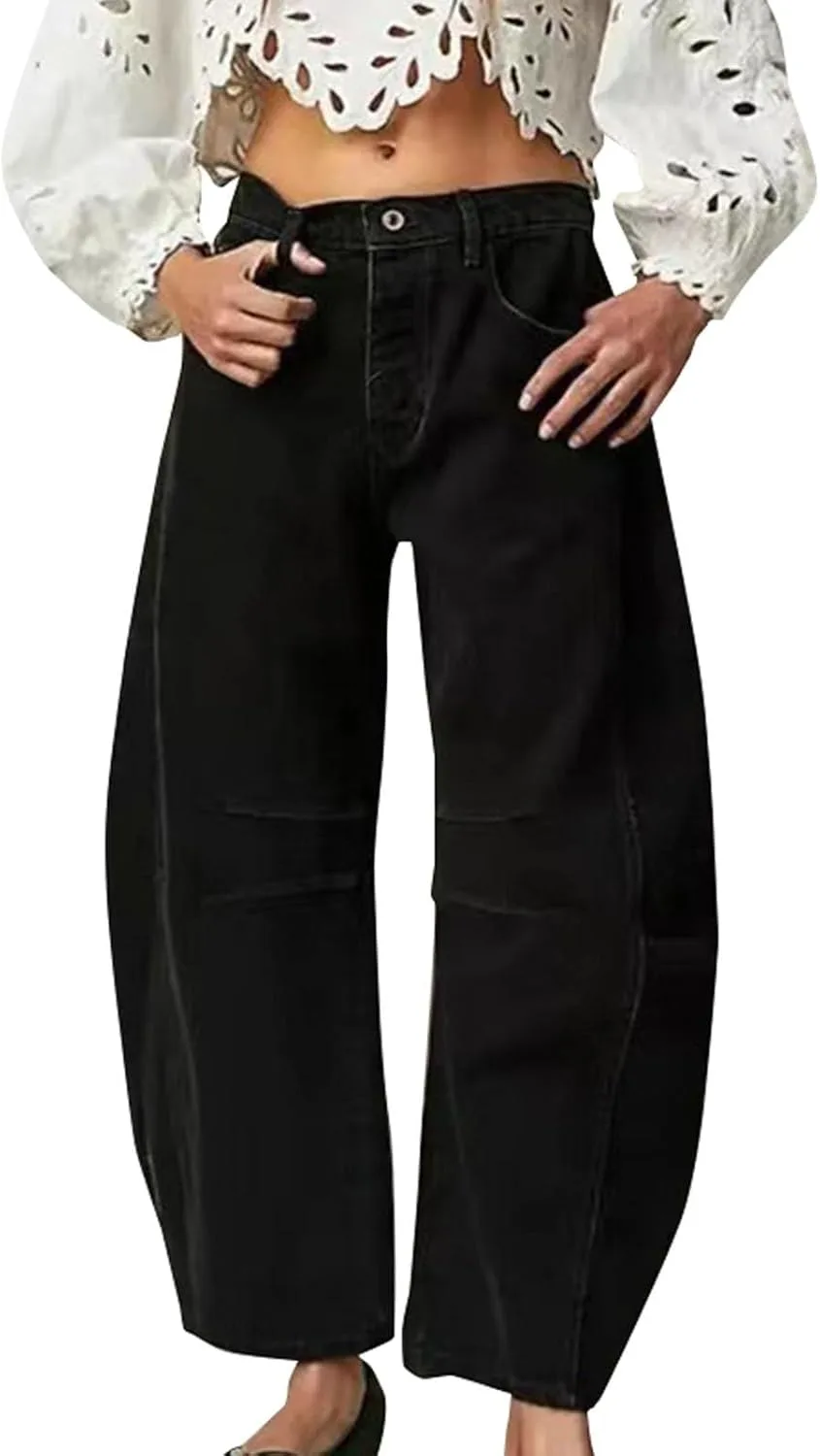 

Джинсы для женщин Wide Leg Y2k Baggy Boyfriend с карманами DOPRISIC