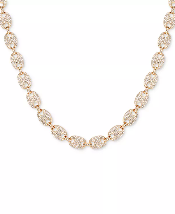 

Крупное ожерелье из золотистых звеньев паве, 16 дюймов + удлинитель 2 дюйма Guess, gold/crystal