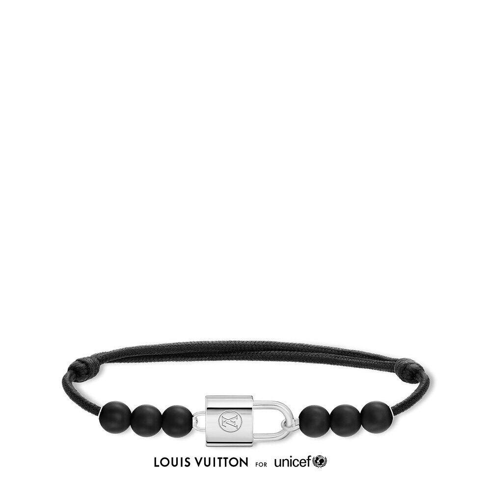 

Louis Vuitton Серебряный браслет Lockit Beads, черный титан и черный полиэстеровый шнур