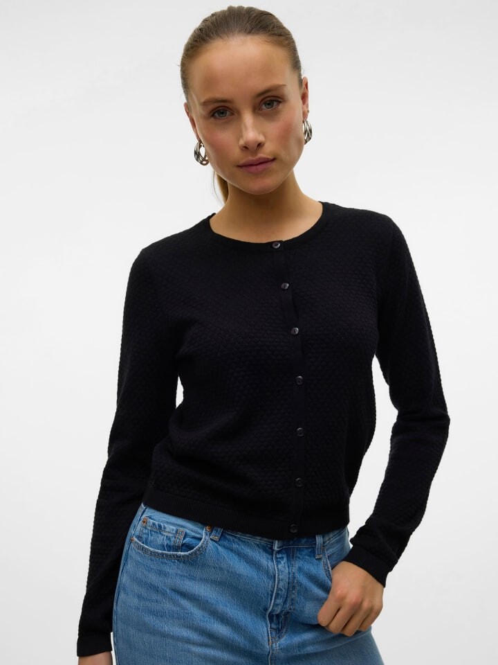 

Кардиган Vero Moda Gemütlicher Grobstrick Cardigan Waffel Strick Muster, черный