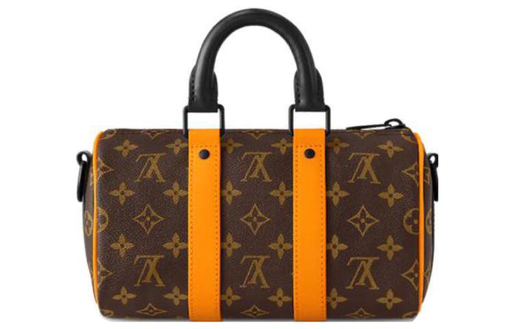 LOUIS VUITTON Сумка кроссбоди Keepall из кожи и текстиля женская коричнево-оранжевая — фото 4