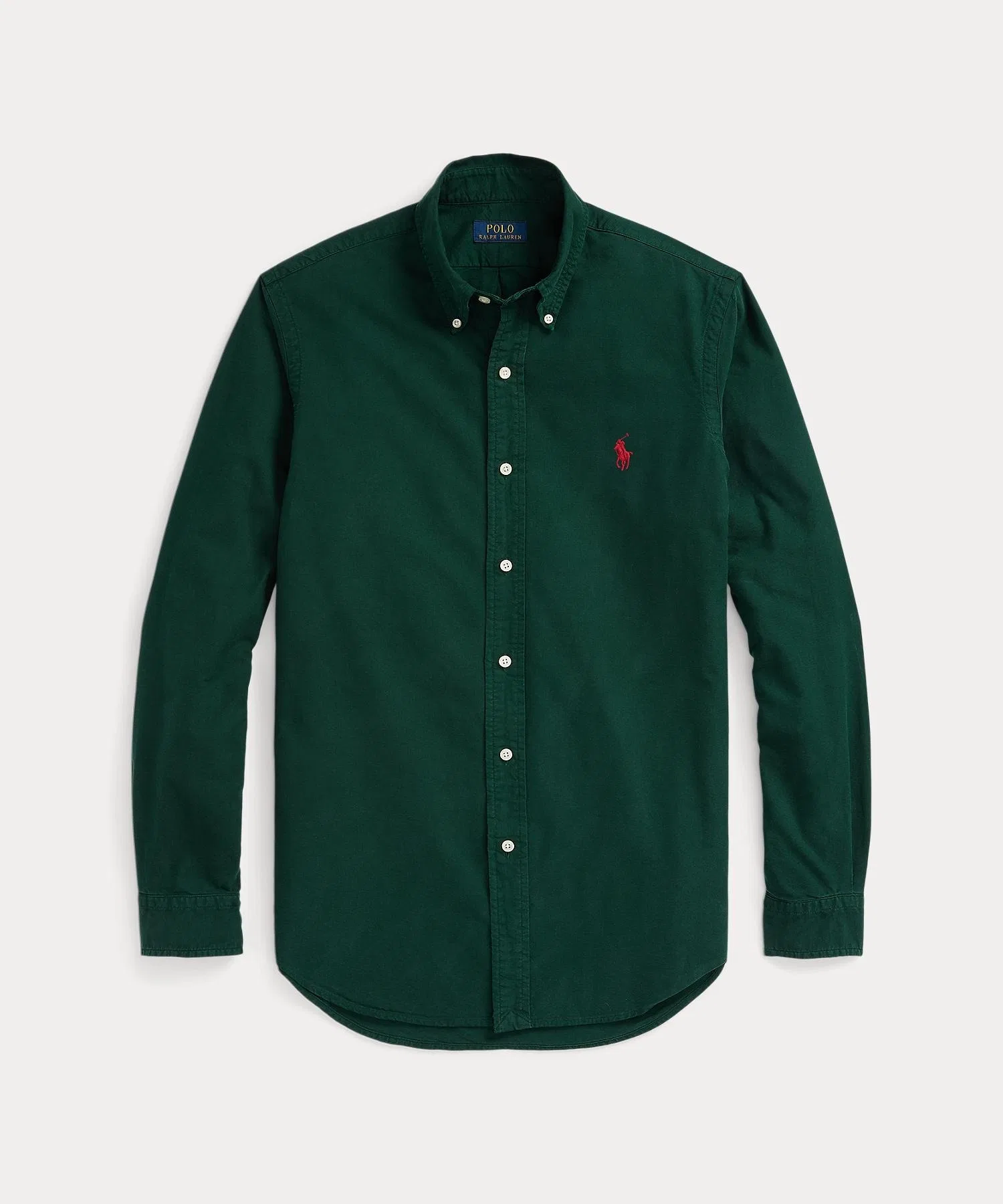 Мужская хлопковая рубашка POLO RALPH LAUREN классического кроя зелёная — фото 2