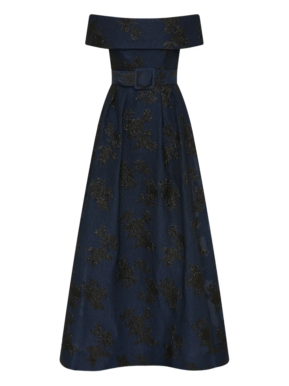 

Вечернее платье с открытыми плечами и цветочным узором Rebecca Vallance, синий