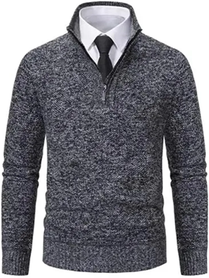 

Dninmim мужской свитер с длинным рукавом, молнией и воротником-стойкой, вязаный, винтажный, теплый флис