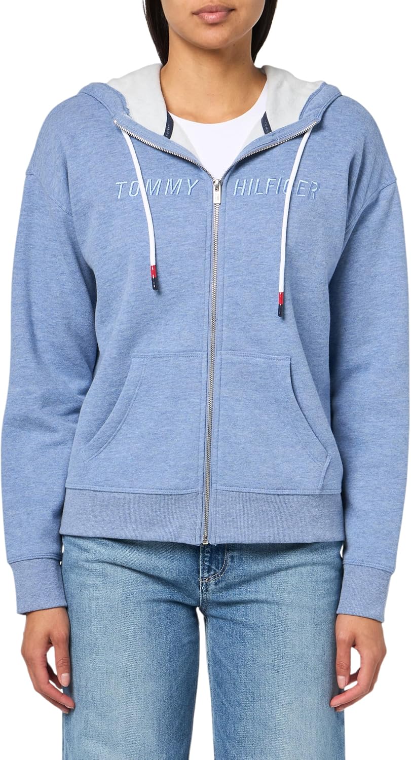 

Женская толстовка с капюшоном и карманами на молнии с логотипом Tommy Hilfiger, True Blue Heather, Синий, Женская толстовка с капюшоном и карманами на молнии с логотипом Tommy Hilfiger, True Blue Heather