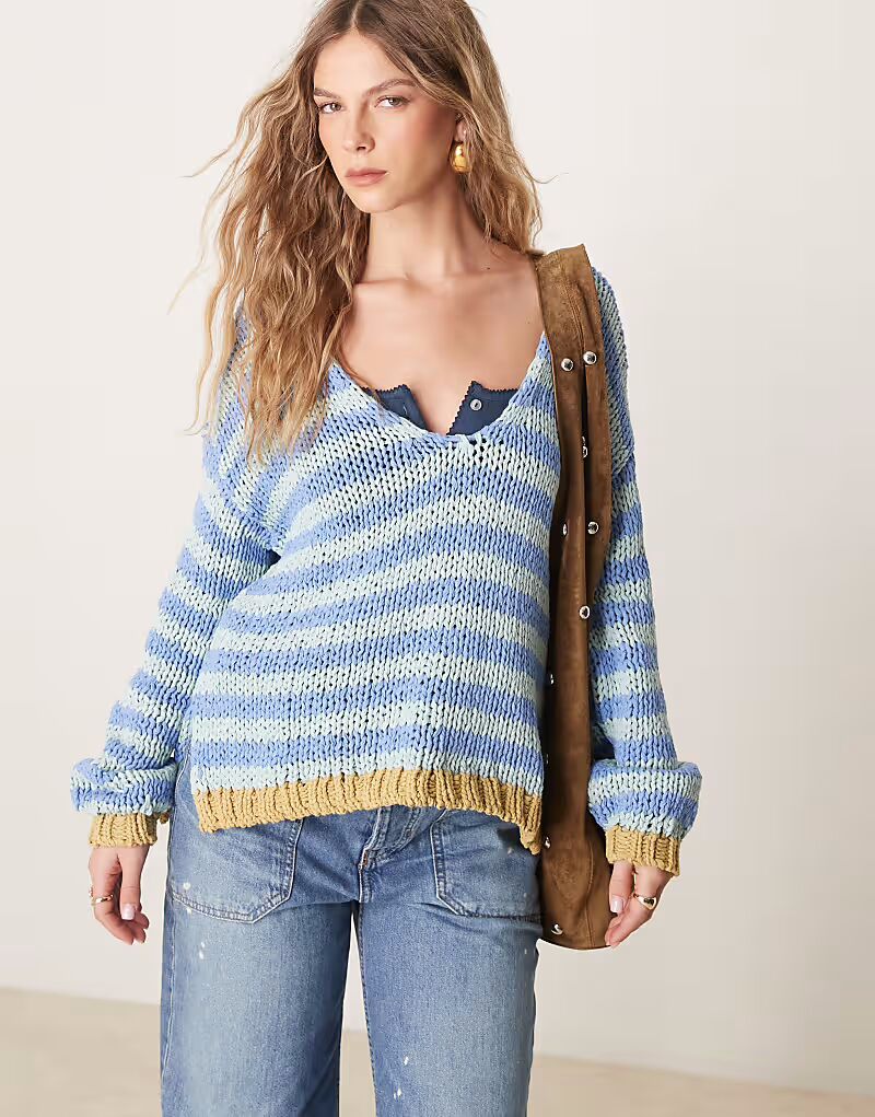 

Полосатый свитер Free People Portland цвета «голубое озеро»