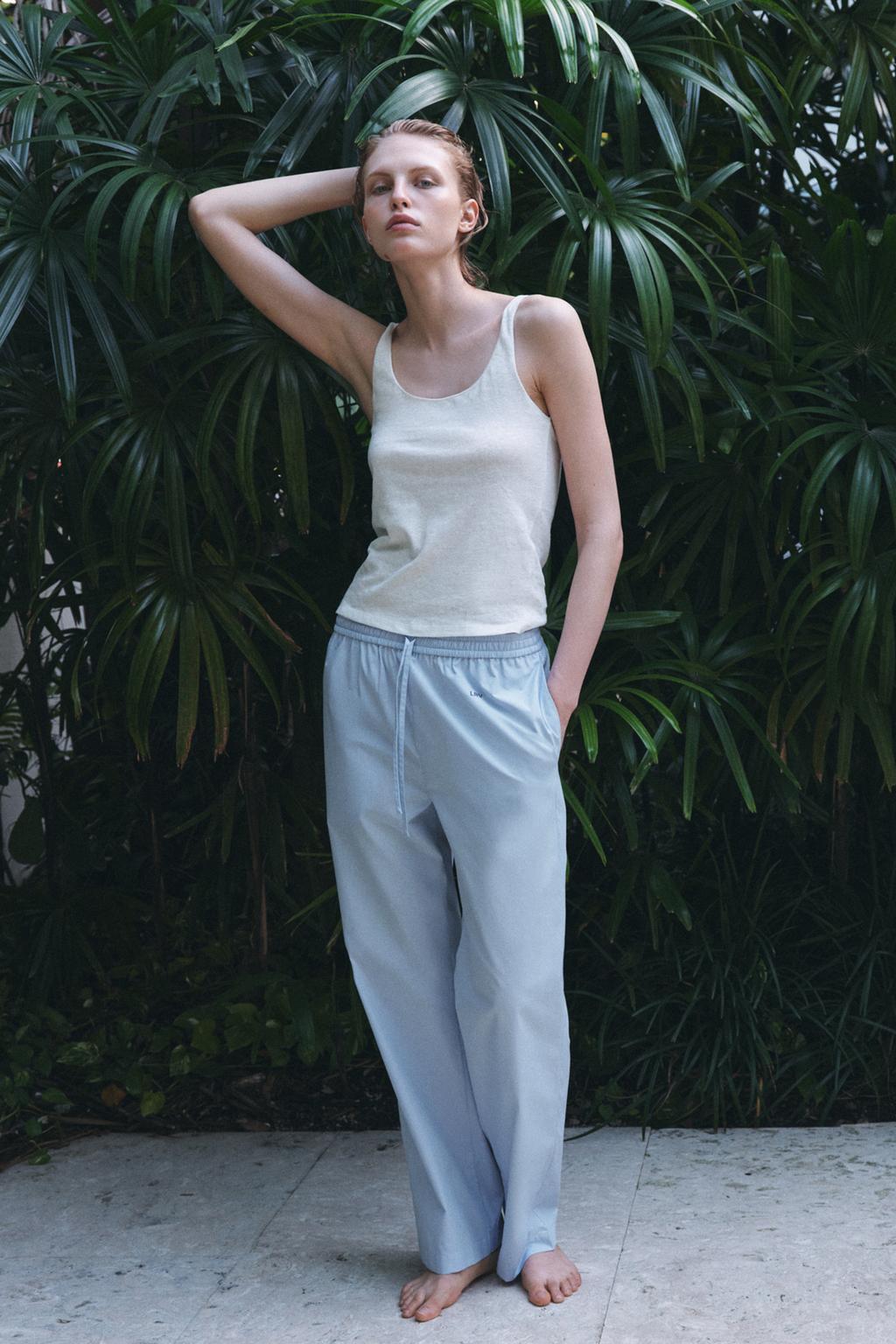 

Хлопчатобумажные пижамные брюки ZARA, цвет Pastel blue