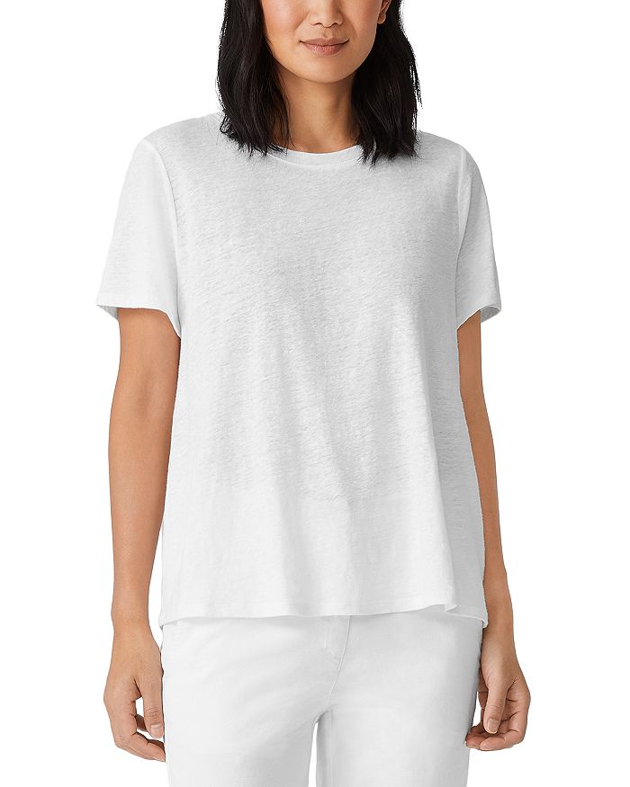 

Льняная футболка с коротким рукавом и круглым вырезом Eileen Fisher, белый