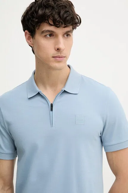 Поло мужское slim fit BOSS Orange, синий — фото 4