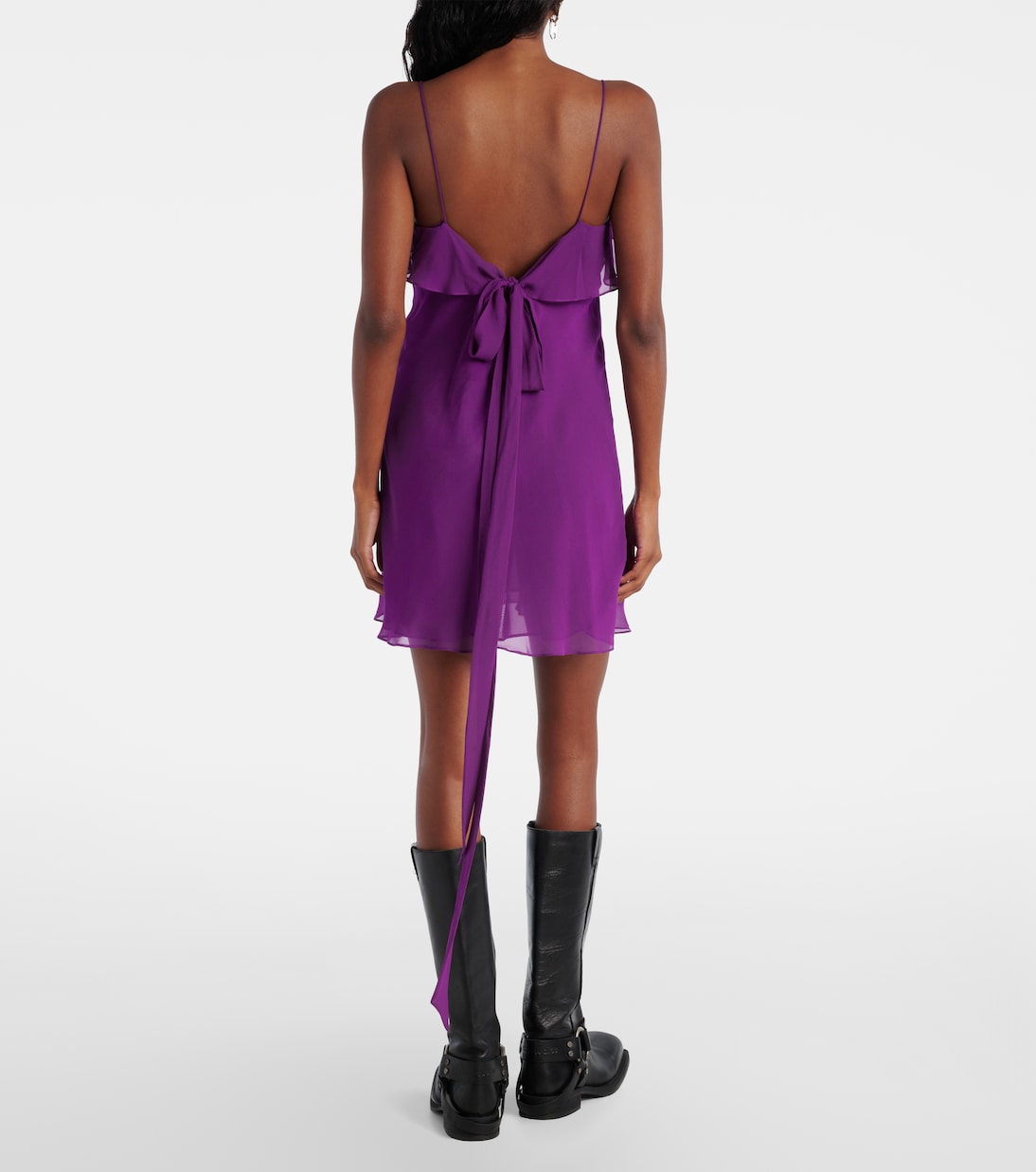 Прозрачное мини-платье из шифона с драпировкой Acne Studios, Berry Purple — фото 3