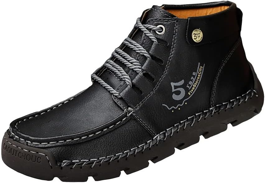 

Мужские платформенные ботинки на щиколотку из мягкой кожи с памяью формы, лоферы, зимние теплые чукка-ботинки на шнуровке для работы, походов и вождения (Цвет: черный, Размер: 12,5 US) HOTRA