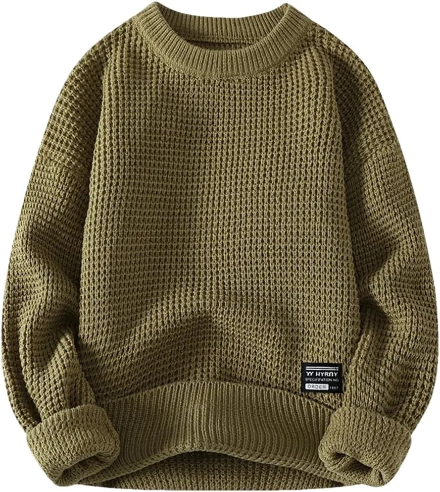 

Мужской свитер с круглым вырезом, однотонный, фактурный, теплый, Slim Fit Fnfmrfmr