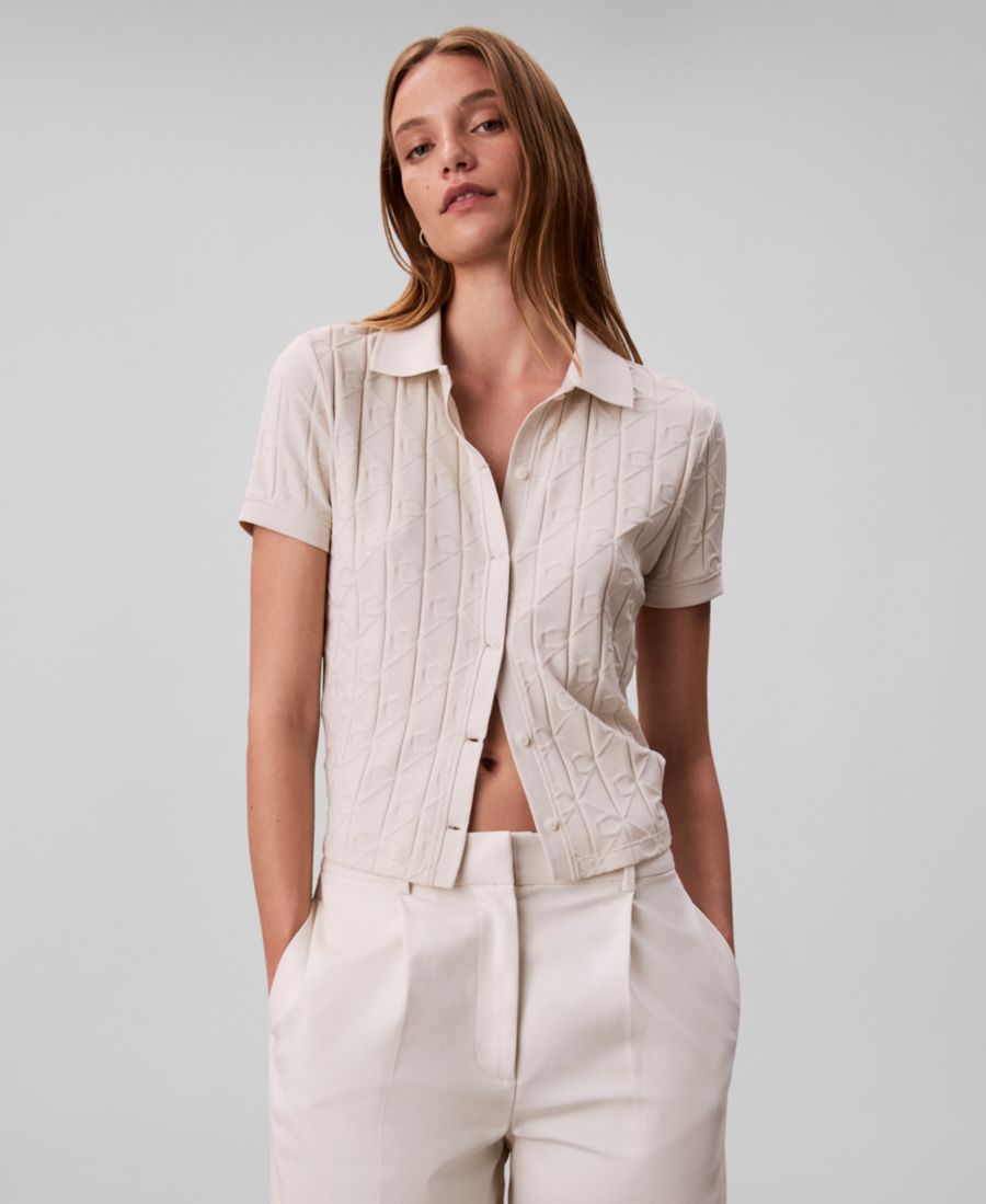 

Женская поло-рубашка с жаккардовым логотипом Monogram Calvin Klein Jeans, Chalk