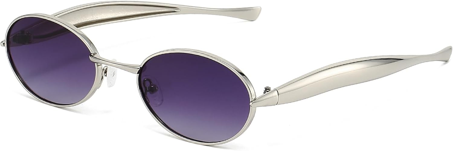 

Ретро овальные солнцезащитные очки для женщин и мужчин в стиле 70-х, модные солнцезащитные очки-сардинки, золотистая металлическая оправа, защита от УФ-излучения UV400 SUNBSR, Silver/Gradient Gray