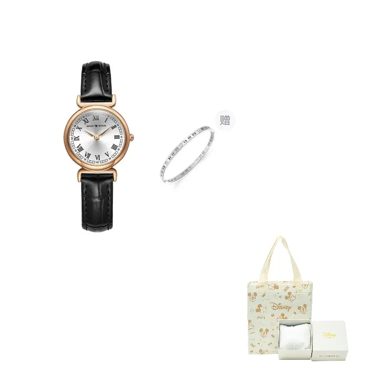 

Disney Часы Quiet Luxury Small Brown Watch Collection Quartz Movement Genuine Leather Strap Watch Women's Watch Gold Dial