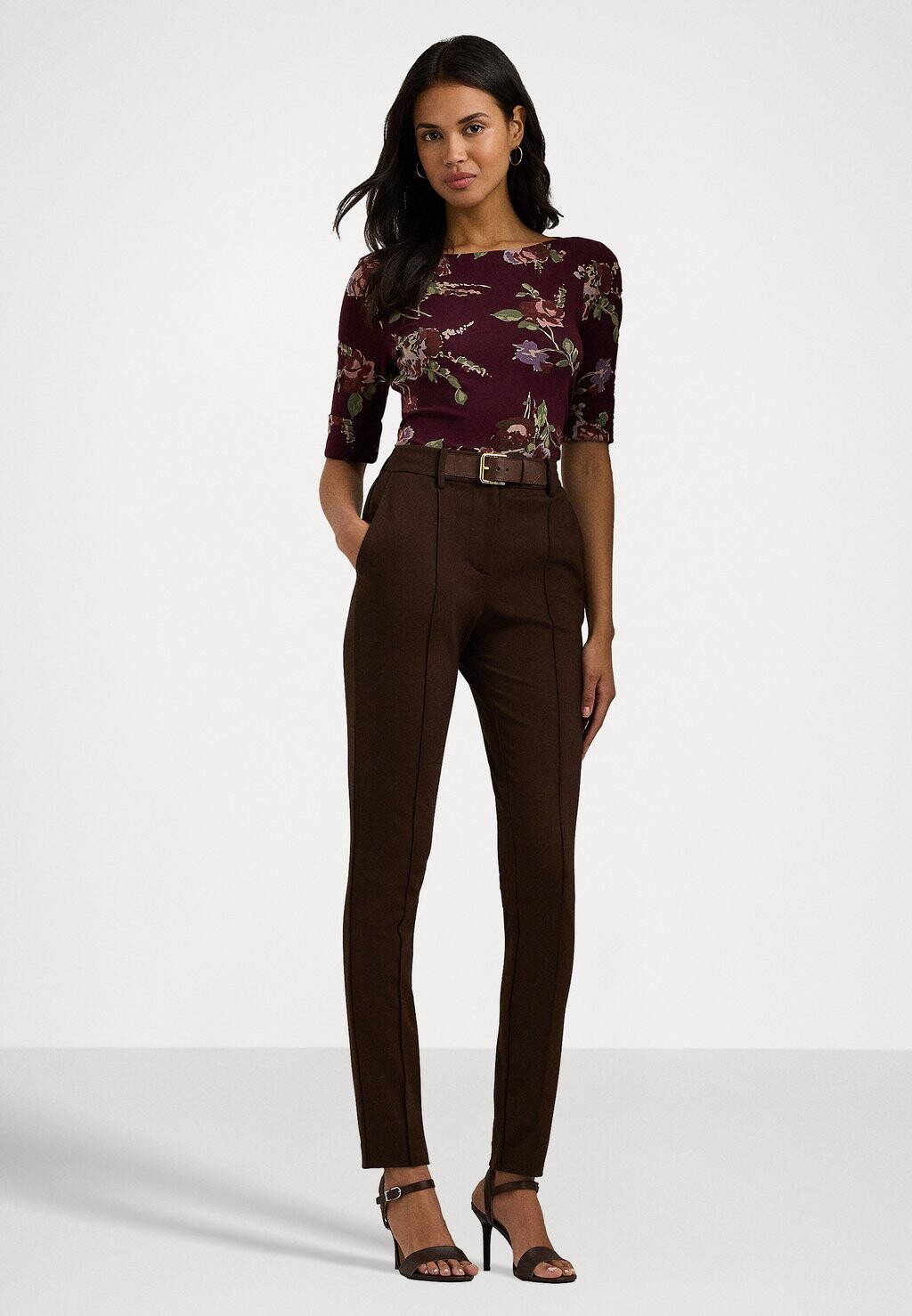 

Футболка с принтом FLORAL STRETCH COTTON BOATNECK TEE Lauren Ralph Lauren, Бордо