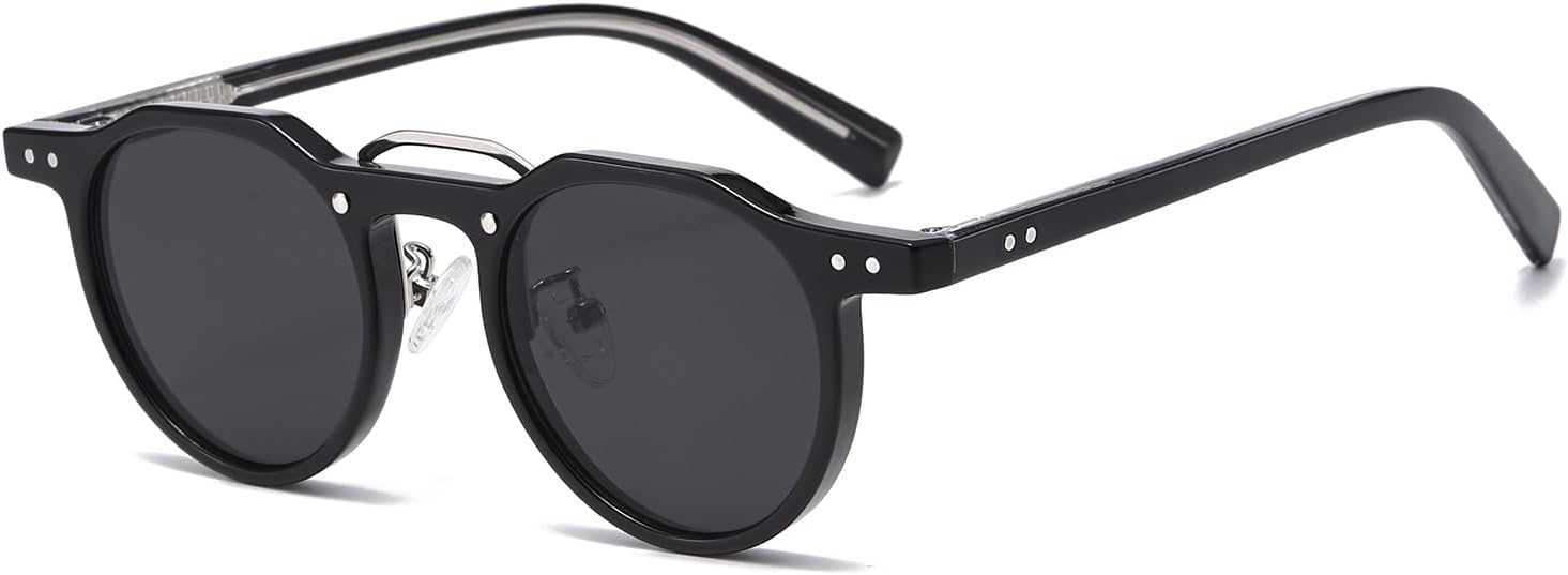 

Солнцезащитные очки LJCZKA в стиле ретро, ​​круглые, для мужчин и женщин, маленькие, модные, круглые, в винтажном стиле 90-х, защита от УФ-излучения UV400, Blacksilver Grey