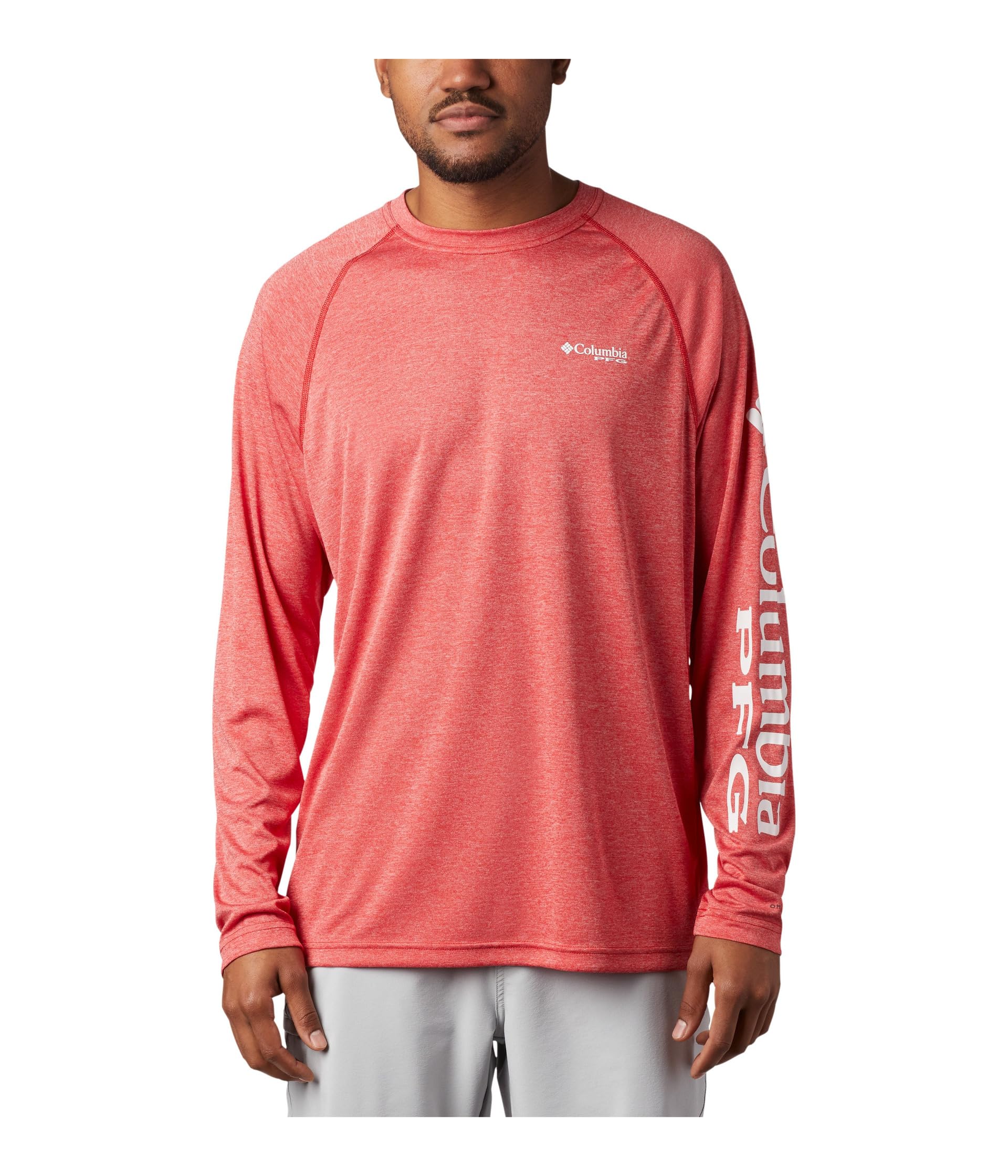 

Рубашка Columbia Terminal Tackle Heather Long Sleeve Shirt, Red Spark Heather/White LogoSee Less