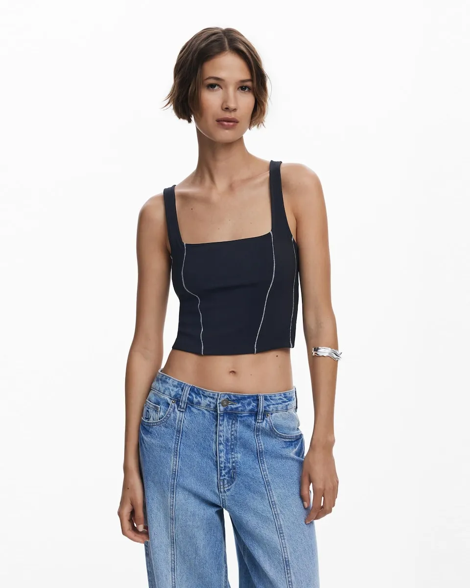 

Женская майка на тонких бретелях с ребристой тканью Desigual, черный