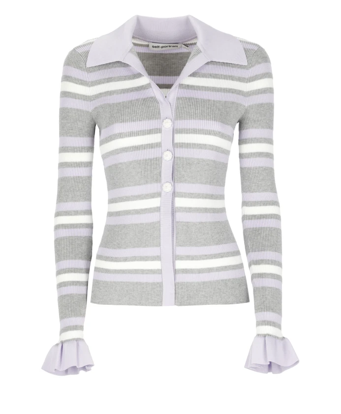 

Полосатая рубашка с воротником, длинными рукавами, серая Self Portrait, серый