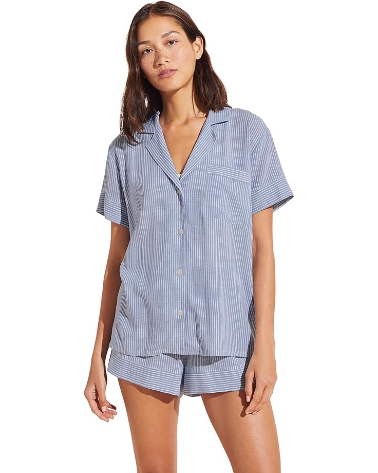 

Пижама Eberjey Nautico Shortie, цвет Wedgewood Blue/White