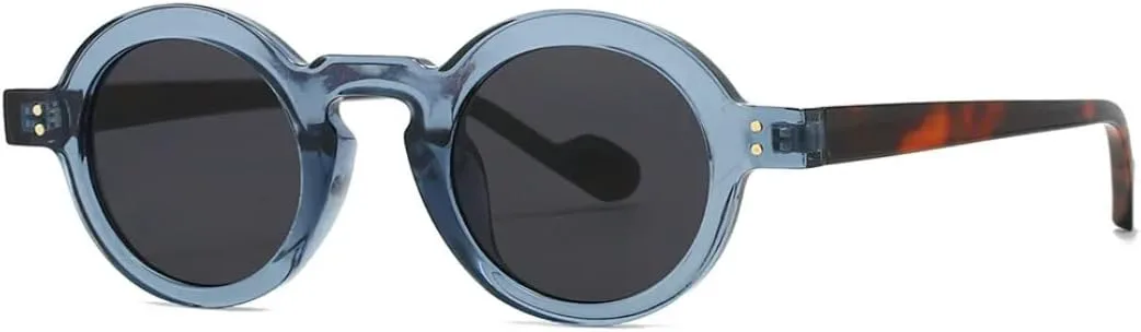 

Солнцезащитные очки в стиле панк с круглой оправой, маленькие, для женщин и мужчин, роскошные, винтажные, с заклепками, защита от УФ-излучения UV400 VFDHN, Blue Black