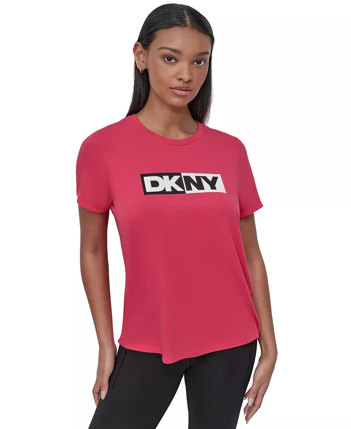 

Женская футболка с цветными блоками и логотипом Crewneck DKNY, розовый