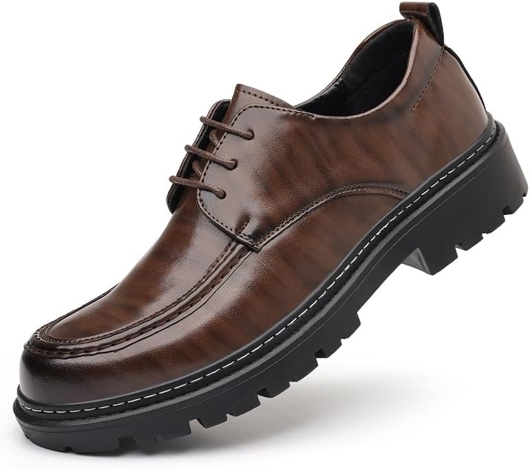 

Мужские дерби из кожи осенние бизнес-формальные туфли с толстой подошвой и клиновидным каблуком для свадьбы, жениха и повседневных костюмов Meixi Mobile, коричневый