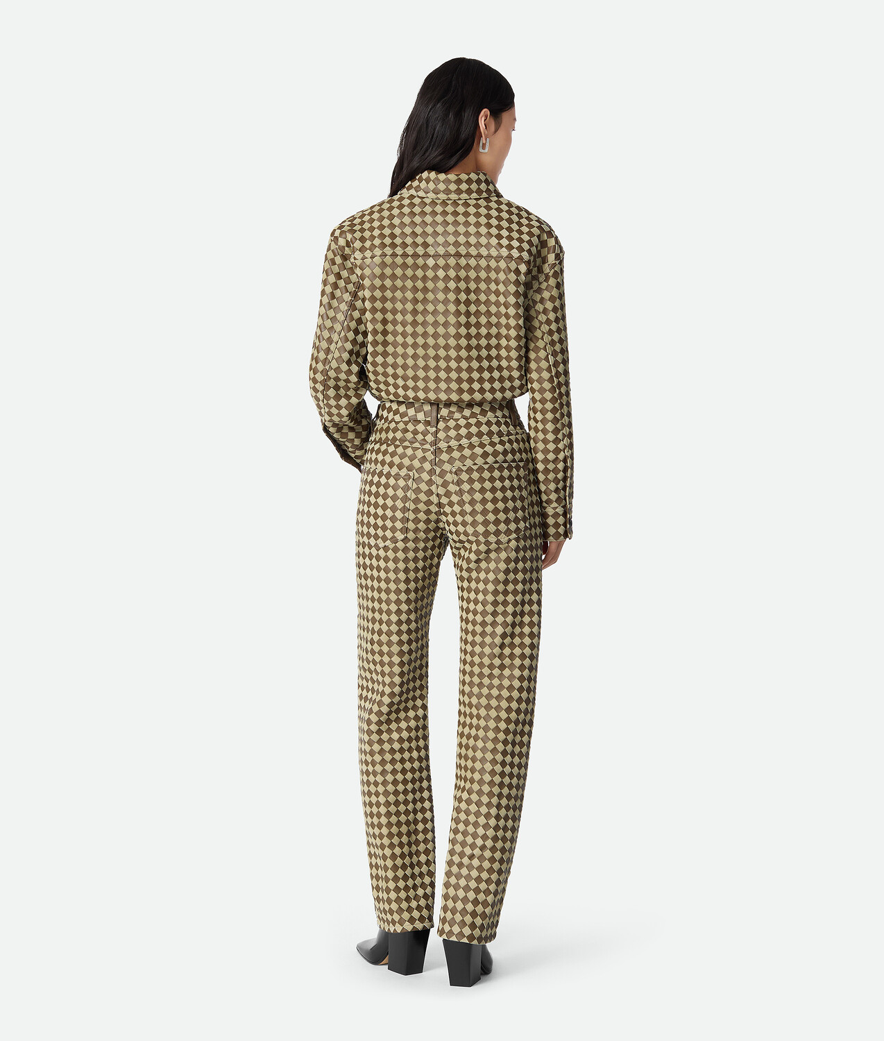 Intrecciato leather and suede pants BOTTEGA VENETA, лиана/травертин — фото 3
