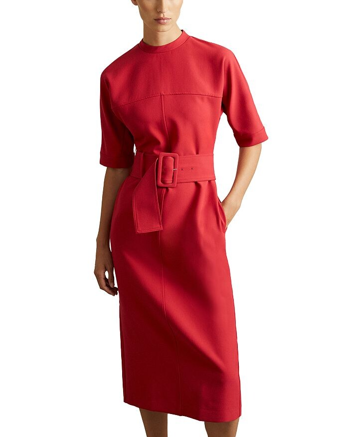 

Платье миди с короткими рукавами REISS Naya, красный