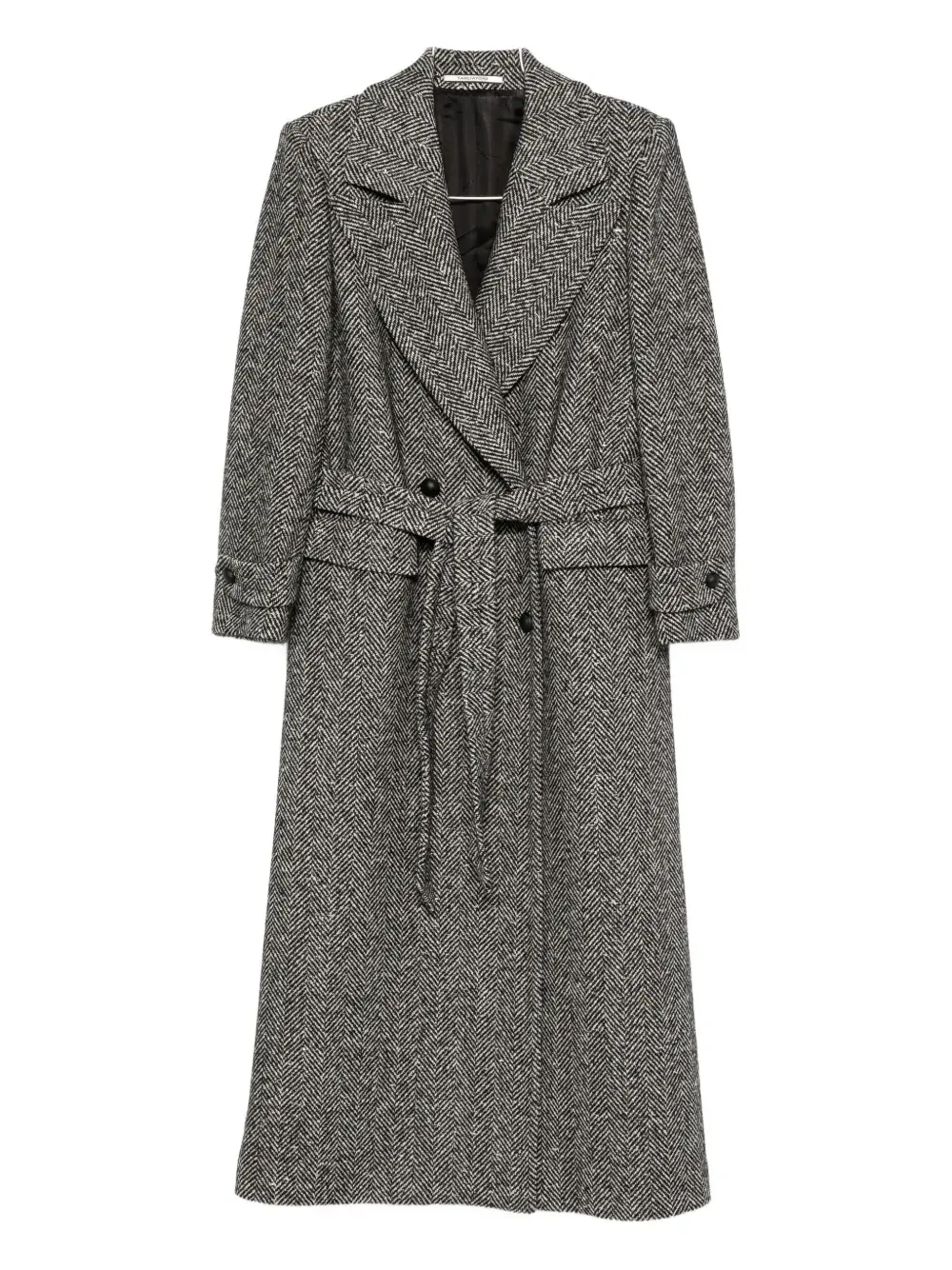 

Пальто с поясом и узором в елочку Tagliatore, серый