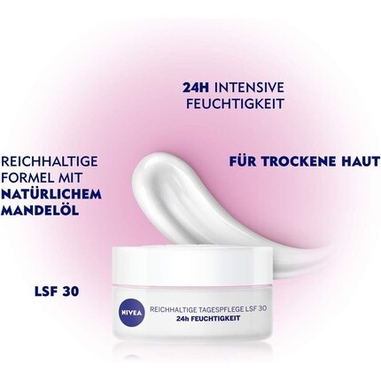 Насыщенный дневной крем 24h Moisture SPF 30 50 мл с натуральным миндальным маслом и магнолией Nivea — фото 3